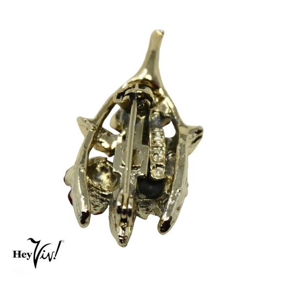 Vintage Signed Gerrys Scatter Pin Goldtone Wishbone w Red Roses 1.25" - Hey Viv - Picture 2 of 6